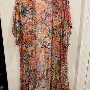 Blank London Floral Boho Kimono Duster w/ Metallic Thread – One Size